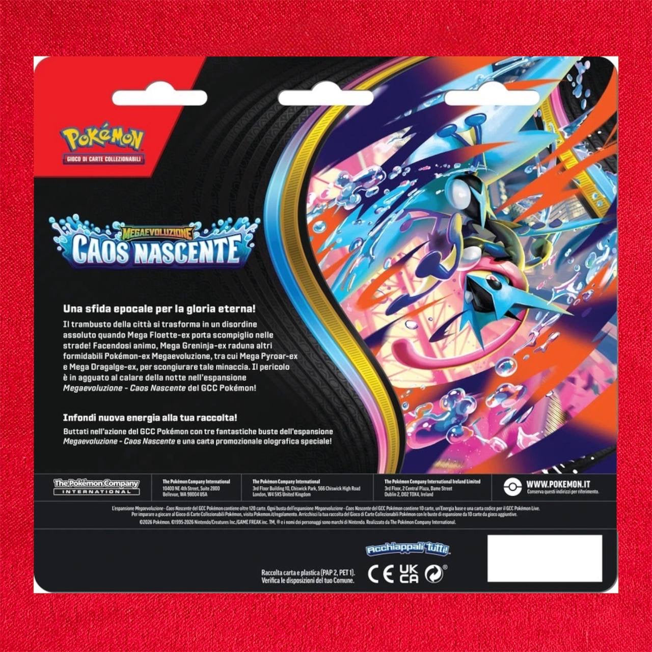 Pokemon Blister 3 buste + 1 Carta Caos Nascente